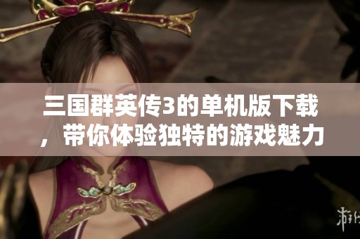 三国群英传3的单机版下载，带你体验独特的游戏魅力与热血战斗