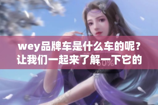 wey品牌车是什么车的呢？让我们一起来了解一下它的特点和魅力。