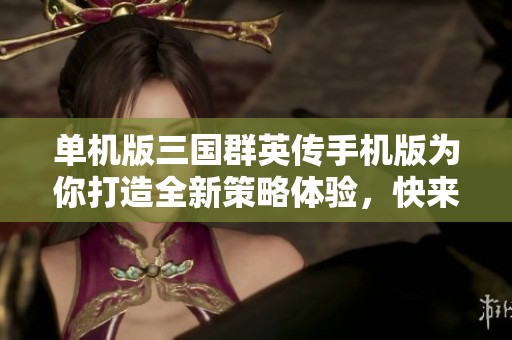 单机版三国群英传手机版为你打造全新策略体验，快来挑战吧！